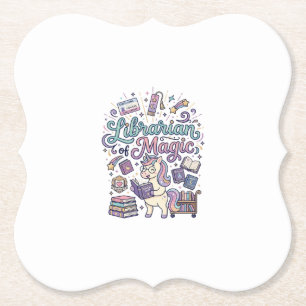 Unicorn Librarian of Magic Print Ready Apparel Gra Paper Coaster