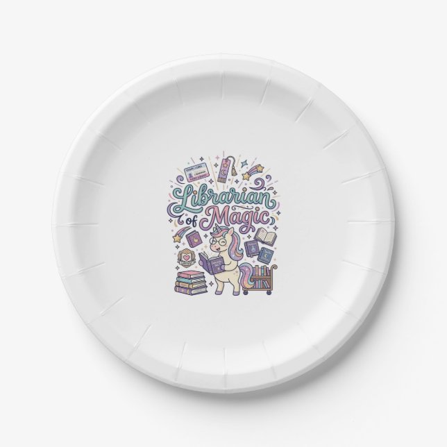 Unicorn Librarian of Magic Print Ready Apparel Gra Paper Plate (Front)