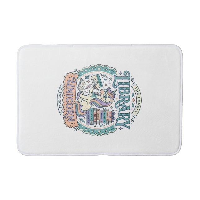 Unicorn Library Unicorn Whimsical Graphic Tee Desi Bath Mat (Front)