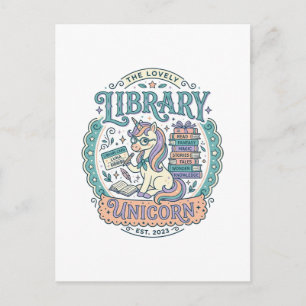 Unicorn Library Unicorn Whimsical Graphic Tee Desi Postcard