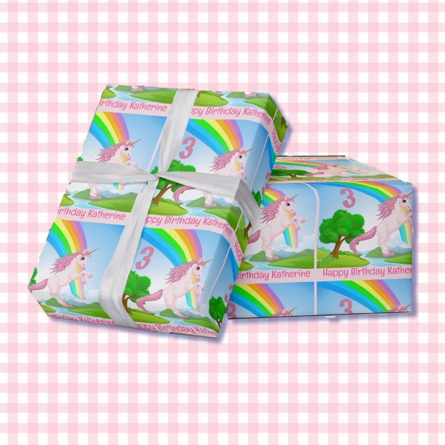 Unicorn Little Girl's Birthday Age & Name Gift Wrapping Paper (Creator Uploaded)