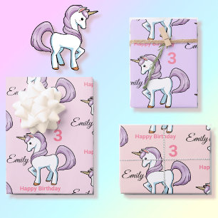 Unicorn Little Girl's Birthday Party Gift Wrapping Paper Sheet