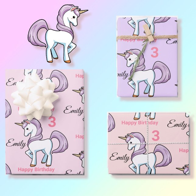 Unicorn Little Girl's Birthday Party Gift Wrapping Paper Sheet (Creator Uploaded)