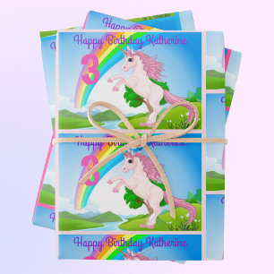 Unicorn Little Girl's Birthday Party Gift Wrapping Wrapping Paper Sheet