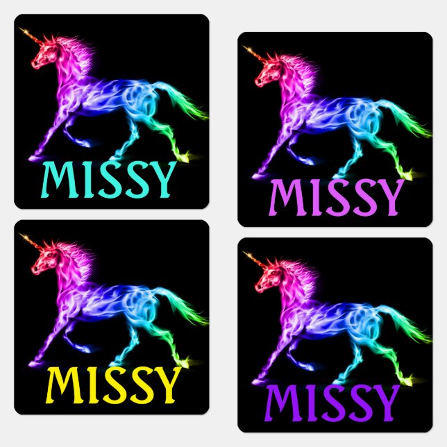 Unicorn Little Girl's Iron On Labels NAME (Group)