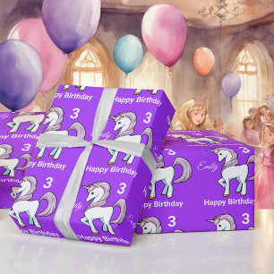 UNICORN Little Girl's Personalise Name Birthday Wrapping Paper