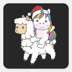 Unicorn Llama Christmas Snow Winter Animals Square Sticker