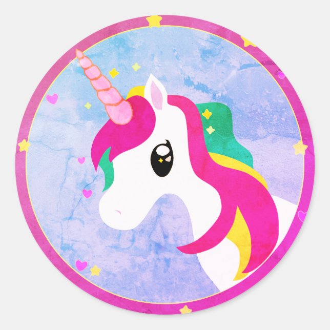 Unicorn Logo Cartoon Classic Round Sticker (Front)