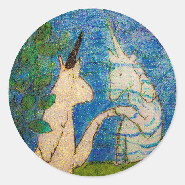Unicorn Looking at its Reflection in a Lake Classic Round Sticker (Front)