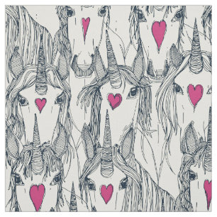 unicorn love indigo pink pearl fabric