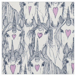 unicorn love navy orchid white fabric