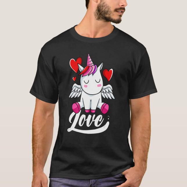 Unicorn Love Valentines Day Cute Magical Rainbow T-Shirt (Front)