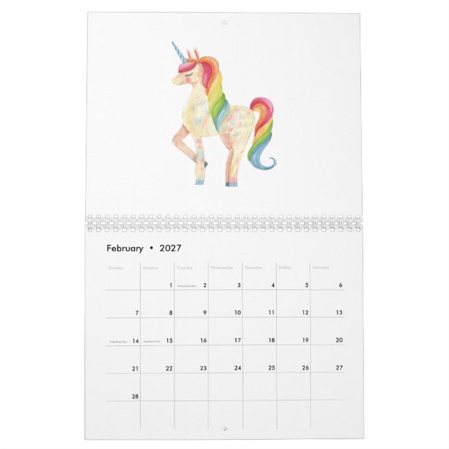 Unicorn lover calendar (Feb 2027)