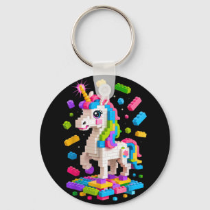Unicorn Lover Master Builder Building Bricks Block Key Ring