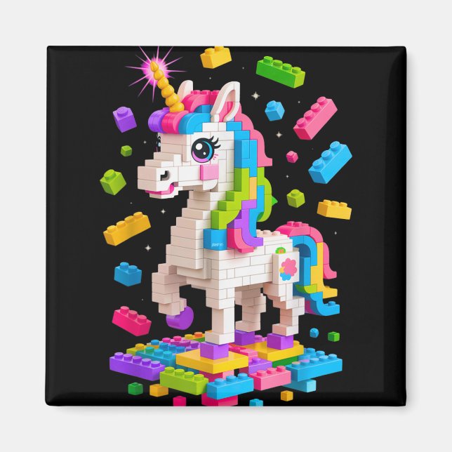 Unicorn Lover Master Builder Building Bricks Block Magnet (Front)