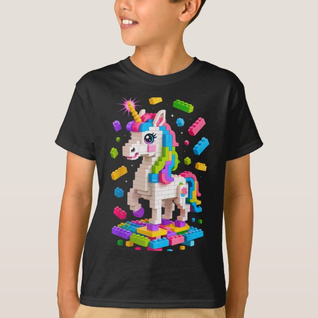 Unicorn Lover Master Builder Building Bricks Block T-Shirt (Front)