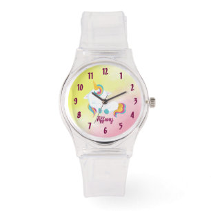 Unicorn Lover Pink and Yellow Background Watch
