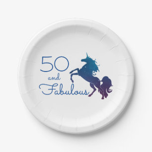 Unicorn Lover's 50 and Fabulous Birthday Paper Plate