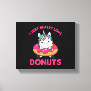 Unicorn Loves Doughnuts Unicorns Are Pink Canvas Print