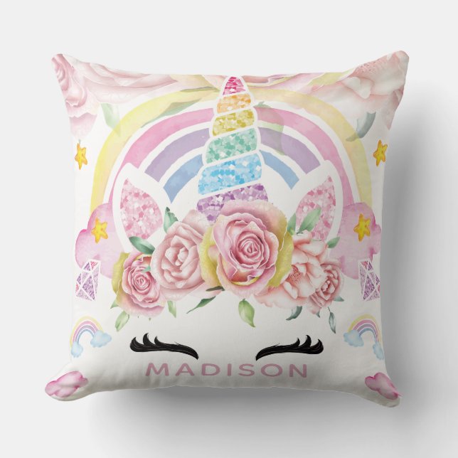 Unicorn Luxury Glitter Rainbow Cushion (Front)