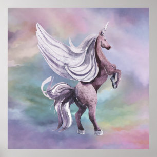 Unicorn Magic Colourful Pastel Fantasy Watercolo Poster
