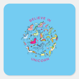Unicorn Magic Kawaii       Square Sticker