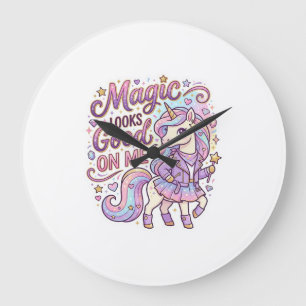 Unicorn Magic Looks Good on Me Graphic Design Whit Large Clock