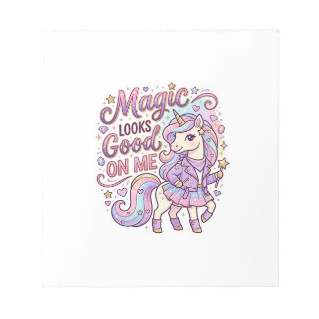 Unicorn Magic Looks Good on Me Graphic Design Whit Notepad (Front)