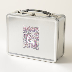 Unicorn Magic Looks Good on Me Trendy Shirt Graphi Metal Lunch Box