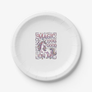 Unicorn Magic Looks Good on Me Trendy Shirt Graphi Paper Plate