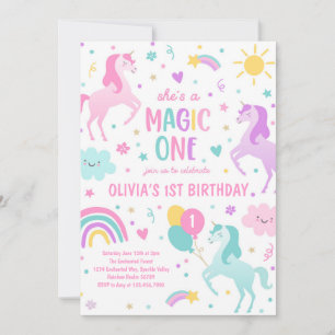 Unicorn Magic One Pastel Rainbow 1st Birthday Invitation