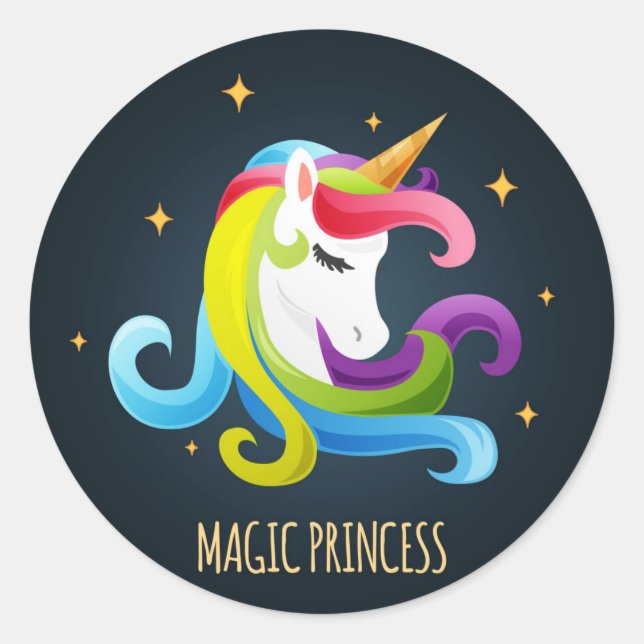 Unicorn Magic Princess Colourful Classic Round Sticker (Front)