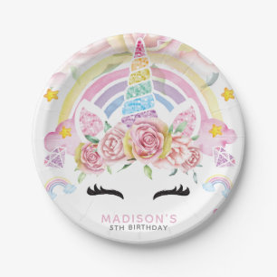 Unicorn Magical Birthday Floral Paper Plate