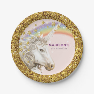 Unicorn Magical Birthday Gold Paper Plate