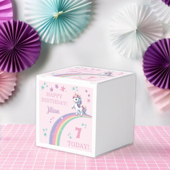 Unicorn Magical Birthday Party  Favour Box (Colorful magical unicorn with rainbow birthday party favor box *background of mockup  ai generated)