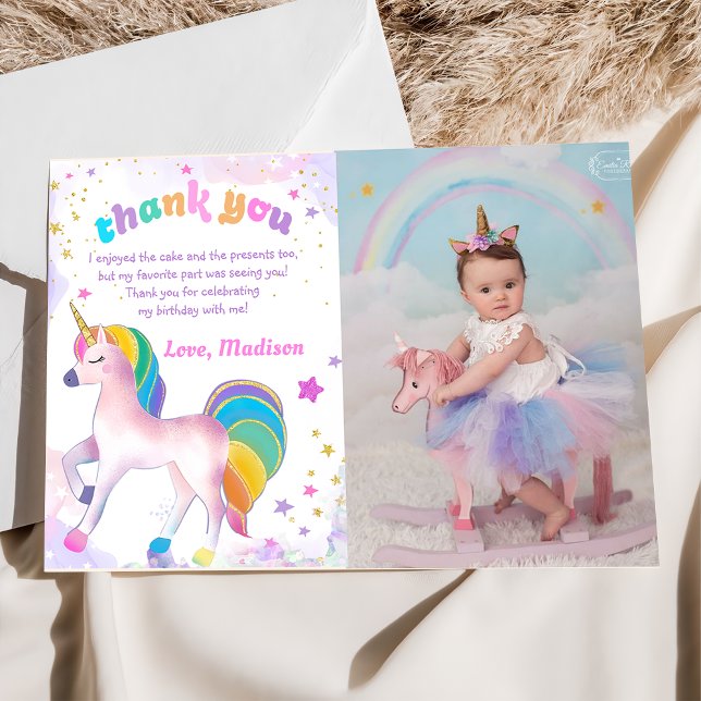 Unicorn Magical Birthday Photo Thank You Card (Creator Uploaded)