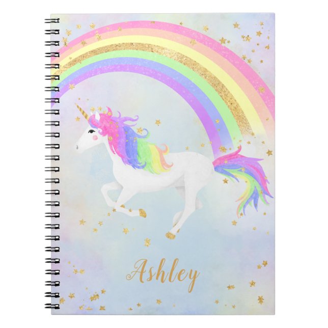 Unicorn | Magical Blue and Gold Rainbow Notebook (Front)