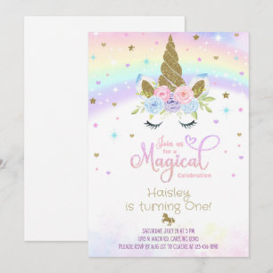 Unicorn Magical Celebration girl birthday invite. Invitation