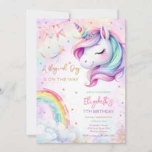 Unicorn Magical Day Rainbow Birthday Invitation