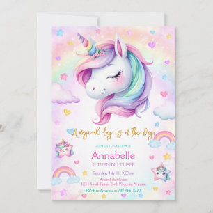 Unicorn Magical Day Rainbow Birthday Invitation
