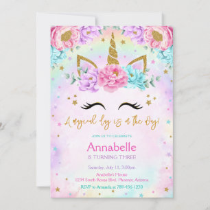 Unicorn Magical Day Rainbow Birthday Invitation