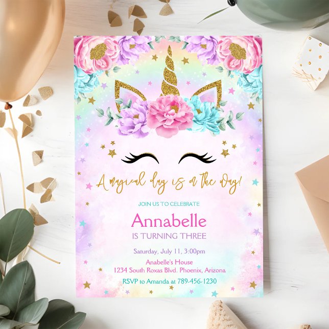 Unicorn Magical Day Rainbow Birthday Invitation (Creator Uploaded)