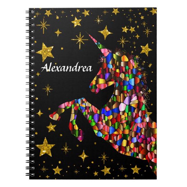 Unicorn Magical Gold Colour Glitter Personalise    Notebook (Front)