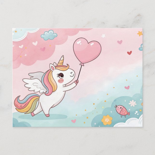 Unicorn Magical Heart Day Postcard (Front)