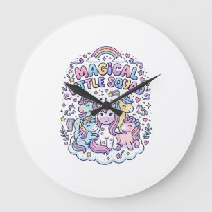 Unicorn Magical Little Squad Graphic Design Produc Large Clock