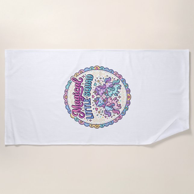 Unicorn Magical Little Squad POD Ready Apparel Gra Beach Towel (Front)