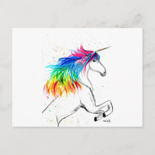 Unicorn Magical Pink Cute Watercolor Fantasy Postcard