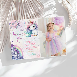 Unicorn Magical Rainbow Birthday Photo Thank You Card