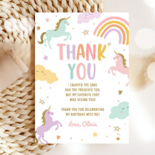 Unicorn Magical Rainbow Birthday Thank You Card