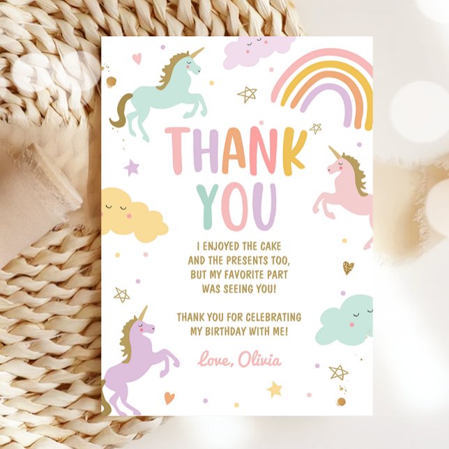 Unicorn Magical Rainbow Birthday Thank You Card (Creator Uploaded)